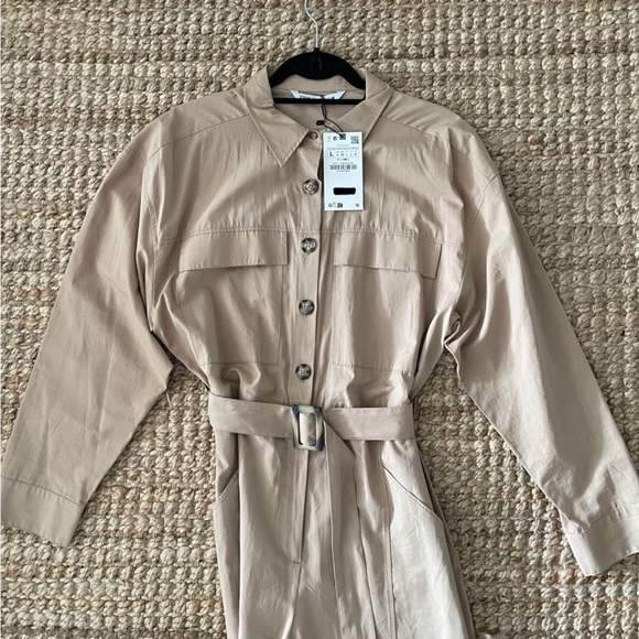 NWT ZARA LONG BELTED JUMPSUIT MID-CAMEL - Picture 4 of 5